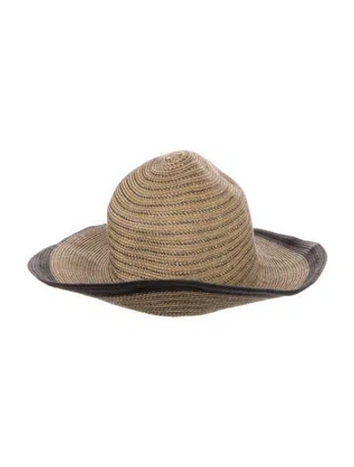 Pre-owned Eric Javits Raffia Wide Brim Sun Hat In Brown