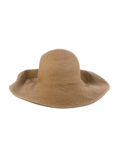 Pre-owned Eric Javits Raffia Woven Wide Brim Sun Hat In Brown