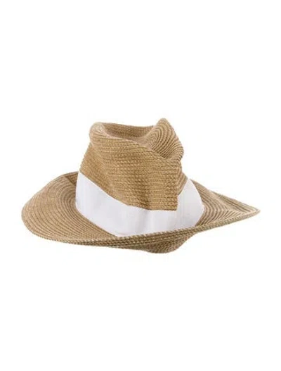 Pre-owned Eric Javits Rattan Fedora In Neutral