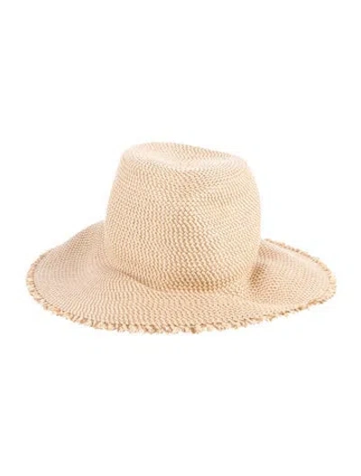 Pre-owned Eric Javits Raw Edge Trim Straw Fedora Hat In Neutrals