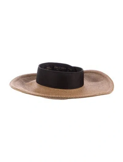 Pre-owned Eric Javits Round Brim Raffia Visor Hat In Brown