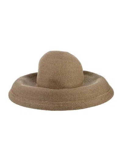 Pre-owned Eric Javits Slouchy Straw Wide Brim Sun Hat In Neutrals