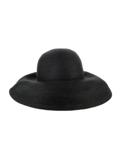 Pre-owned Eric Javits Solid Straw Beach Hat In Black