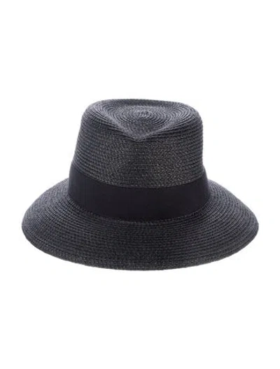 Pre-owned Eric Javits Solid Straw Hat In Black