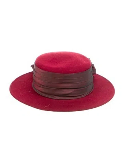 Pre-owned Eric Javits Solid Wool Boater Hat In Burgundy