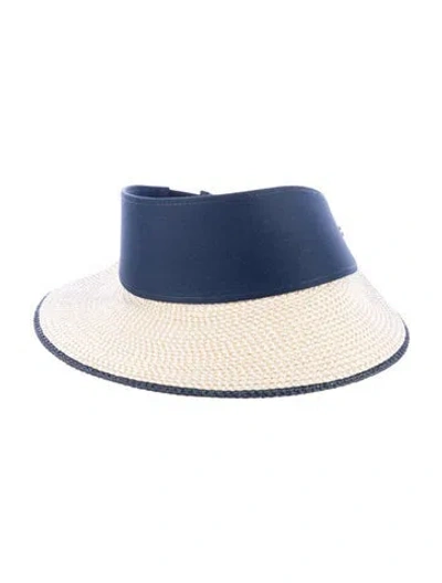 Pre-owned Eric Javits Straw & Canvas Visor In Blue