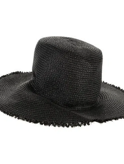 Pre-owned Eric Javits Straw Bucket Sun Hat W/tags In Black