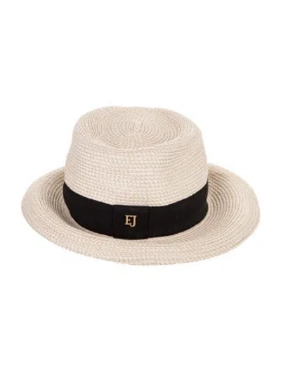 Pre-owned Eric Javits Straw Fedora Hat In Black/neutrals