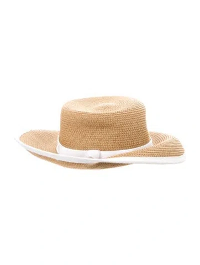 Pre-owned Eric Javits Straw Fedora Hat In Brown/white