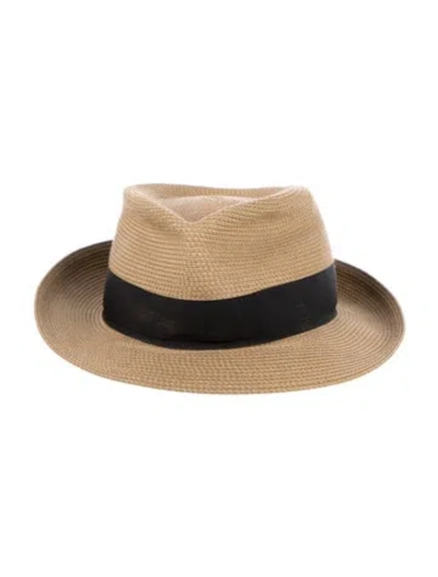 Pre-owned Eric Javits Straw Fedora Sun Hat In Neutral