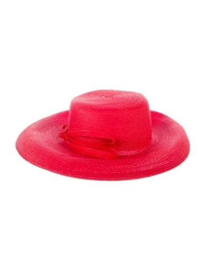 Pre-owned Eric Javits Straw Floppy Hat In Red