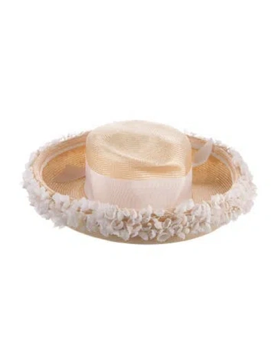 Pre-owned Eric Javits Straw Floral Trim Boater Hat In Neutrals