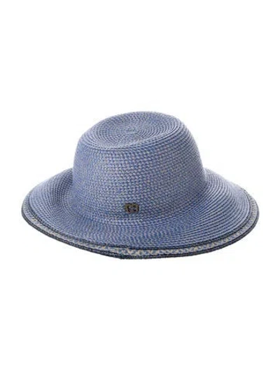 Pre-owned Eric Javits Straw Pattern Wide Brim Sun Hat In Blue