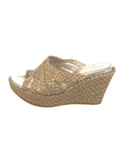 Pre-owned Eric Javits Straw Patterned Mules In Neutrals
