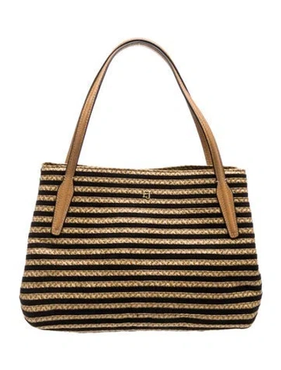 Pre-owned Eric Javits Straw Shoulder Bag In Black/neutrals