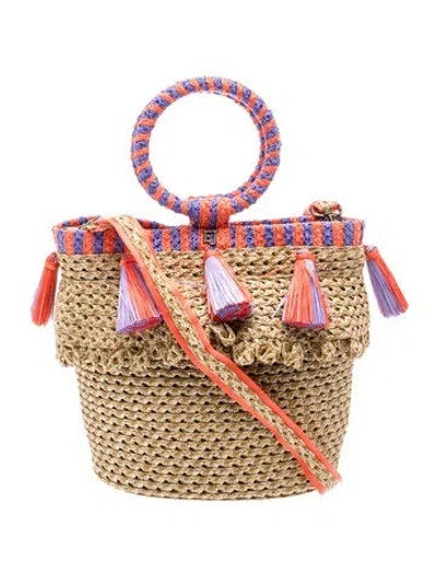 Pre-owned Eric Javits Straw Top Handle Bag In Neutrals/orange/purple