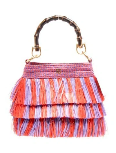 Pre-owned Eric Javits Straw Top Handle Bag In Purple/red