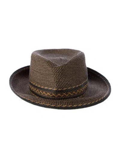 Pre-owned Eric Javits Straw Two-toned Fedora Hat In Multi