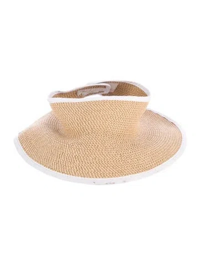 Pre-owned Eric Javits Straw Visor Hat In White