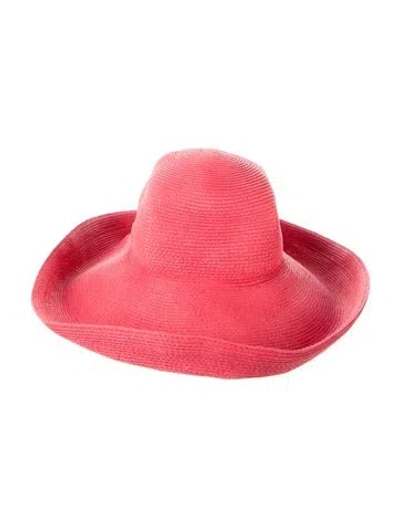 Pre-owned Eric Javits Straw Wide Brim Sun Hat In Pink