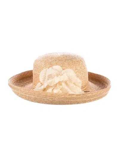 Pre-owned Eric Javits Straw Wide-brimmed Boater Hat In Neutrals