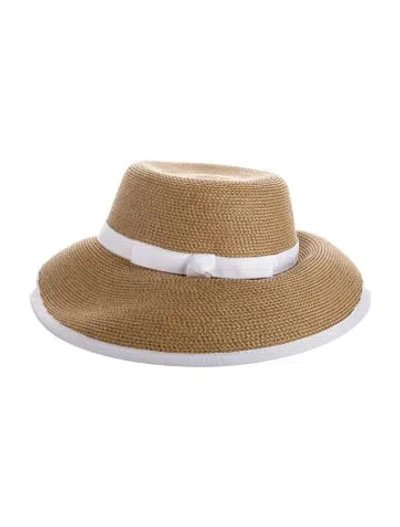 Pre-owned Eric Javits Straw Woven Fedora Hat W/tags In Neutral