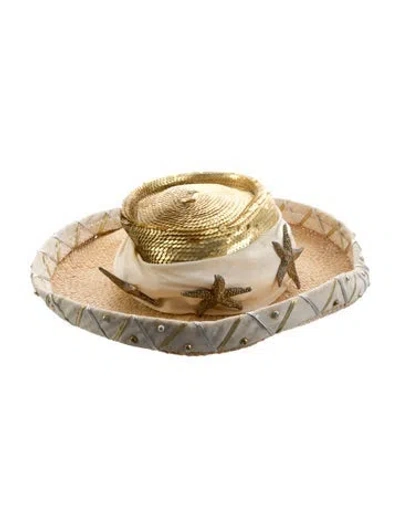 Pre-owned Eric Javits Straw Woven Hat In Gold