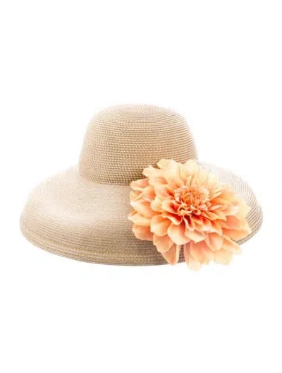 Pre-owned Eric Javits Straw Woven Wide Brim Sun Hat In Neutrals