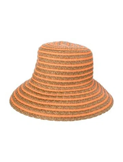 Pre-owned Eric Javits Striped Bucket Hat In Orange