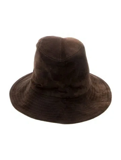 Pre-owned Eric Javits Suede Bucket Hat In Brown