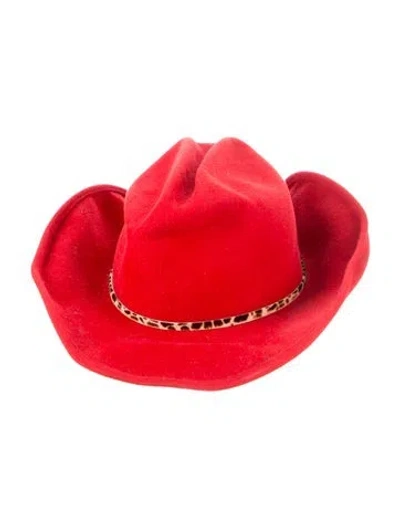 Pre-owned Eric Javits Suede Cowboy Hat In Red