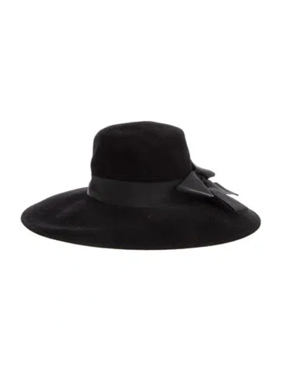 Pre-owned Eric Javits Suede Wide Brim Sun Hat In Black