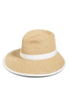 Eric Javits Sun Crest Packable Hybrid Straw Fedora Visor In Peanut/white