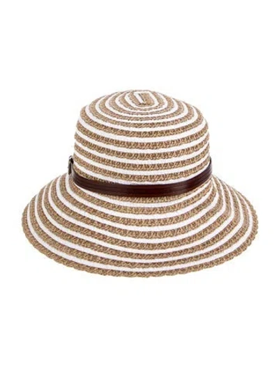 Pre-owned Eric Javits Two-tone Straw Boater Hat W/tags In White