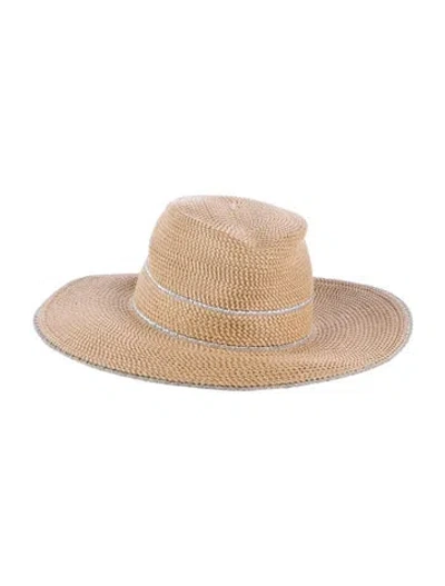 Pre-owned Eric Javits Uv Straw Sun Hat In Brown/silver
