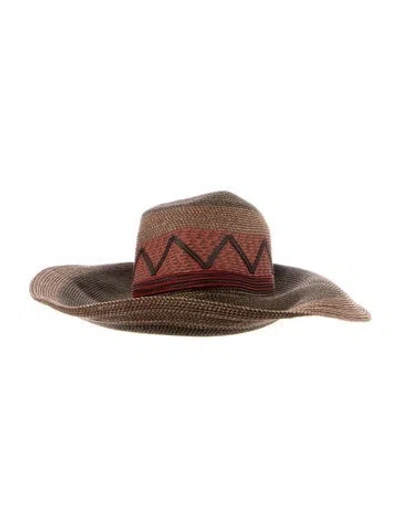 Pre-owned Eric Javits Wide Brim Raffia Sun Hat In Brown
