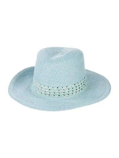 Pre-owned Eric Javits Wide Brim Straw Fedora Hat In Blue
