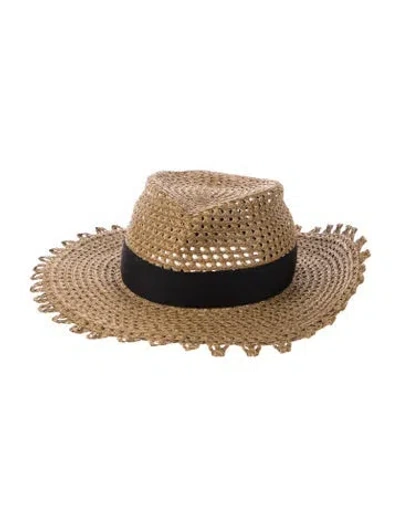 Pre-owned Eric Javits Wide Brim Straw Sun Hat In Neutral