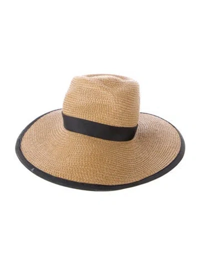 Pre-owned Eric Javits Wide Brim Straw Sun Hat With Grosgrain Accent In Brown