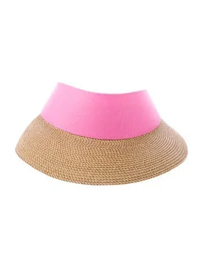 Pre-owned Eric Javits Wide Brim Visor Hat With Adjustable Pad In Pink