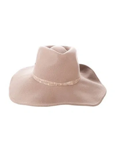 Pre-owned Eric Javits Wool Felted Cowboy Hat With Leather Trim Accent In Neutral