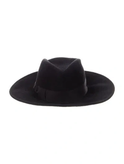Pre-owned Eric Javits Wool Wide Brim Fedora Hat W/tags In Black