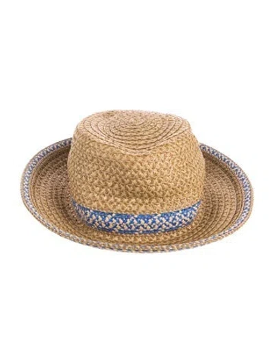 Pre-owned Eric Javits Woven Straw Sun Hat In Blue/neutrals