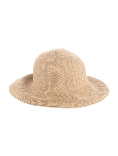 Pre-owned Eric Javits Woven Wide Brim Sun Hat In Brown