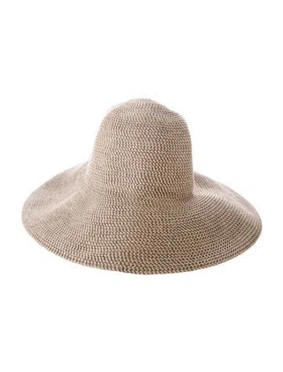 Pre-owned Eric Javits Woven Wide Brim Sun Hat In Neutral