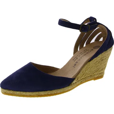 Eric Michael Thora Vera Womens Pointed Toe Ankle Strap Wedge Sandals In Blue
