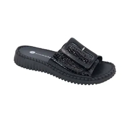 Eric Michael Women's Darla Adjustable Sandal In Black Croc Patent