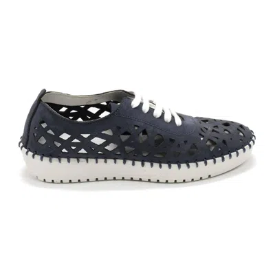Eric Michael Women's Dolores Laser-cut Leather Casual Sneaker In Denim Nubuk In Blue