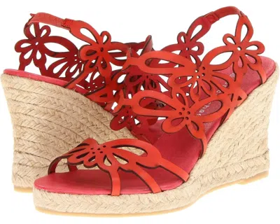 Eric Michael Women's  Jillian Sandal Red Leather Wedge Heel Espadrille Hawk2084 In Brown