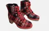 Eric Michael Women Indigo Lace Up Boots In Red Plaid In Multi